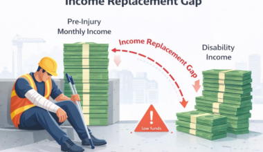 Income replacement gap showing difference between pre-injury income and disability benefits for a high-risk worker