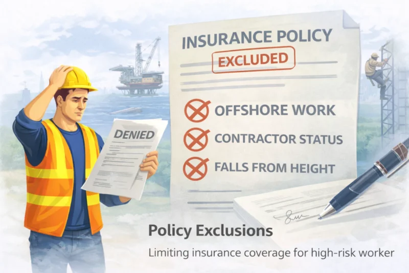 Policy exclusions limiting insurance coverage for a high-risk worker through excluded activities and conditions