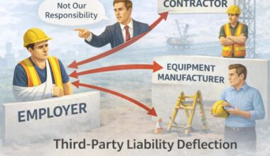 Third-party liability deflection shifting injury responsibility away from an employer to contractors and equipment manufacturers