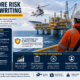 Offshore worker on an oil platform during helicopter rescue operations illustrating offshore risk underwriting, evacuation exposure, and offshore insurance severity modeling.