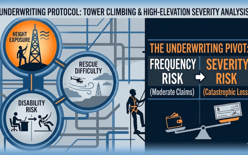 Tower climbing insurance severity modeling involving height exposure, rescue difficulty, and catastrophic fall risk