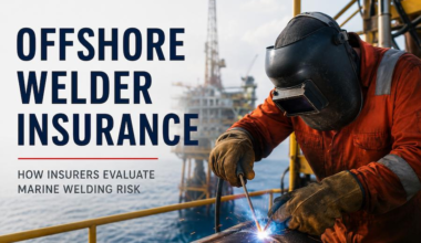 Offshore welder performing structural welding on an offshore oil platform during marine maintenance