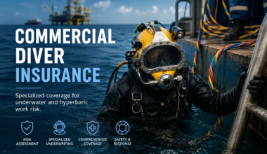 Commercial diver performing underwater work for commercial diver insurance risk